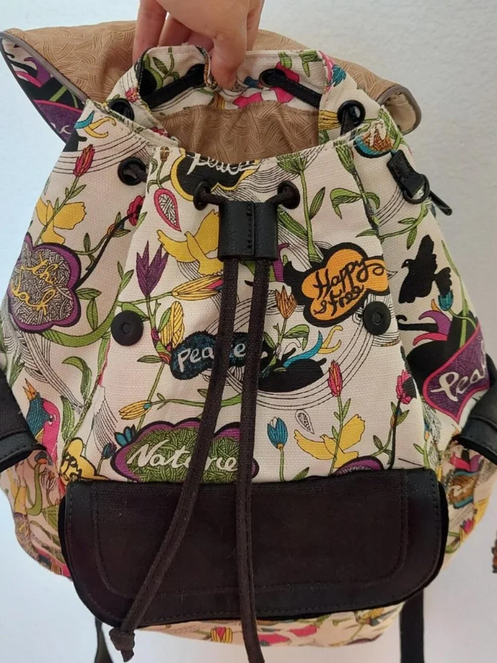 Sakroots multicoloured backpack with adjustable straps peace birds zipper #boho
